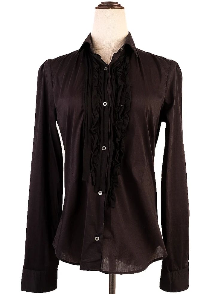 Excellent Neil Barrett Black Cotton Blouse Size M with Ruffle Details