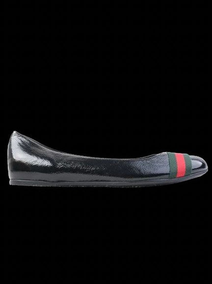 Perfect Gucci Black Leather Ballet Flats Size 41 with Iconic Stripes