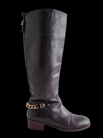 Good Tory Burch Blue Leather Boots with Gold Chain Size 37