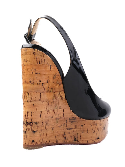 Christian Louboutin Black Leather Wedge Platform Shoes Size 35