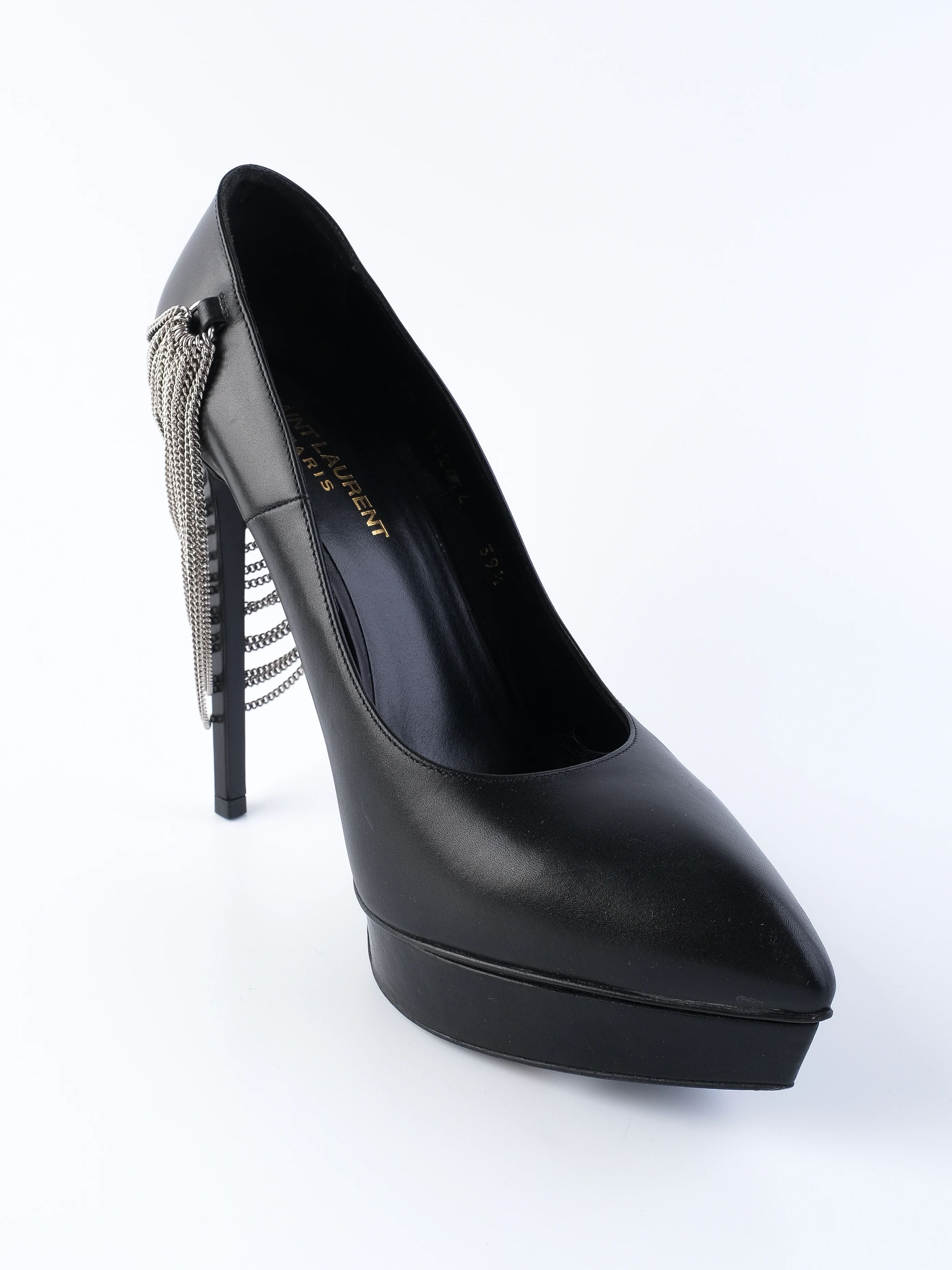 Excellent Yves Saint Laurent Black Leather High-Heeled Shoes Size 39.5