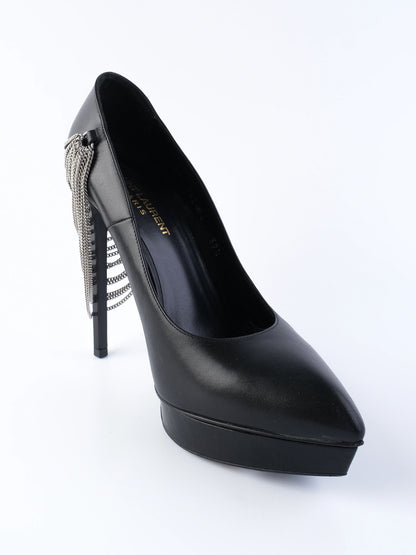 Excellent Yves Saint Laurent Black Leather High-Heeled Shoes Size 39.5