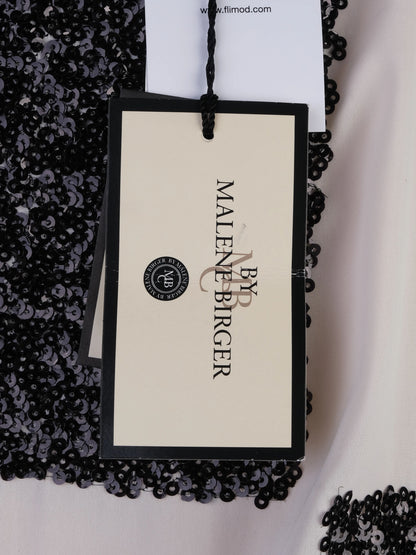 NEW By Malene Birger White Blouse XS Geometric Black Sequin Details