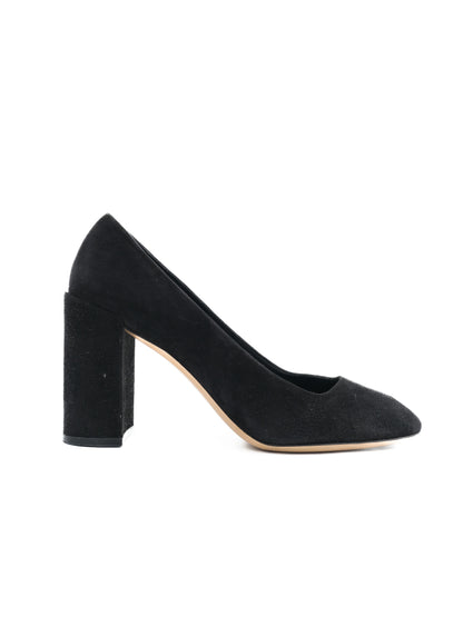 Excellent Salvatore Ferragamo Black Suede Block-Heeled Pumps Size 40