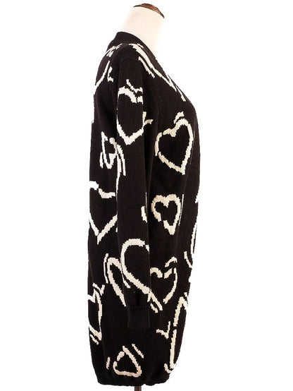 Excellent Max Mara Black Wool Cardigan Size S with Heart Pattern