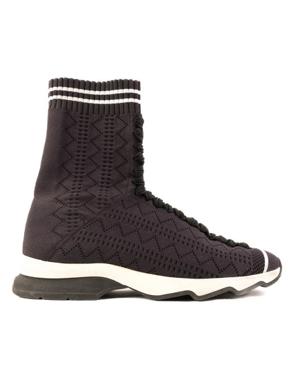 Excellent Fendi Black High-Top Sneakers Fabric Size 37