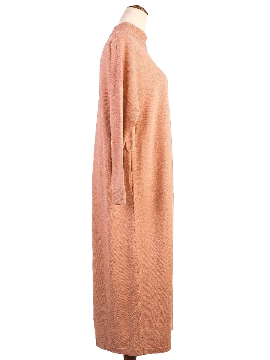 Excellent Pink Wool Dress M High Neckline Long Sleeves Women