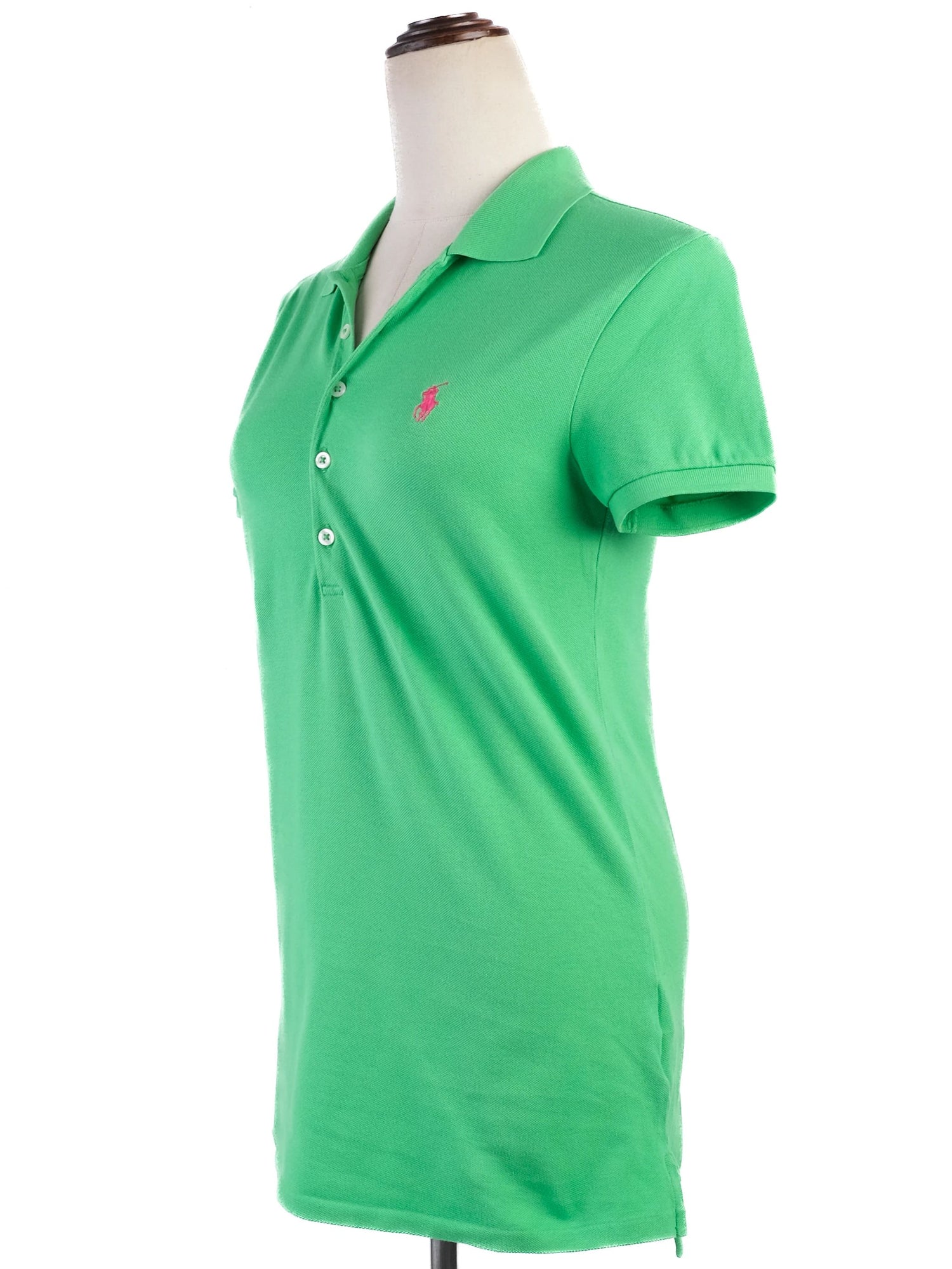 Excellent Ralph Lauren Green Polo Shirt Size M with Pink Logo