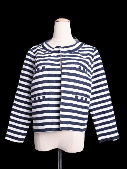 NEW 120% Lino Blue and White Striped Jacket Women&