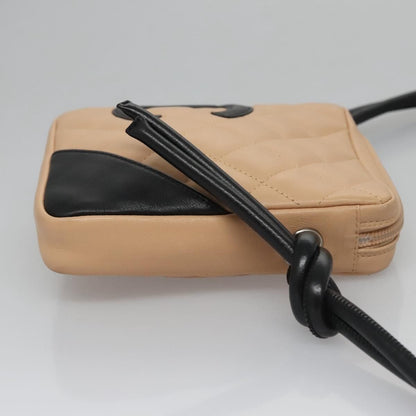 Chanel Cambon Line Shoulder Bag Leather Beige Black Cc Auth