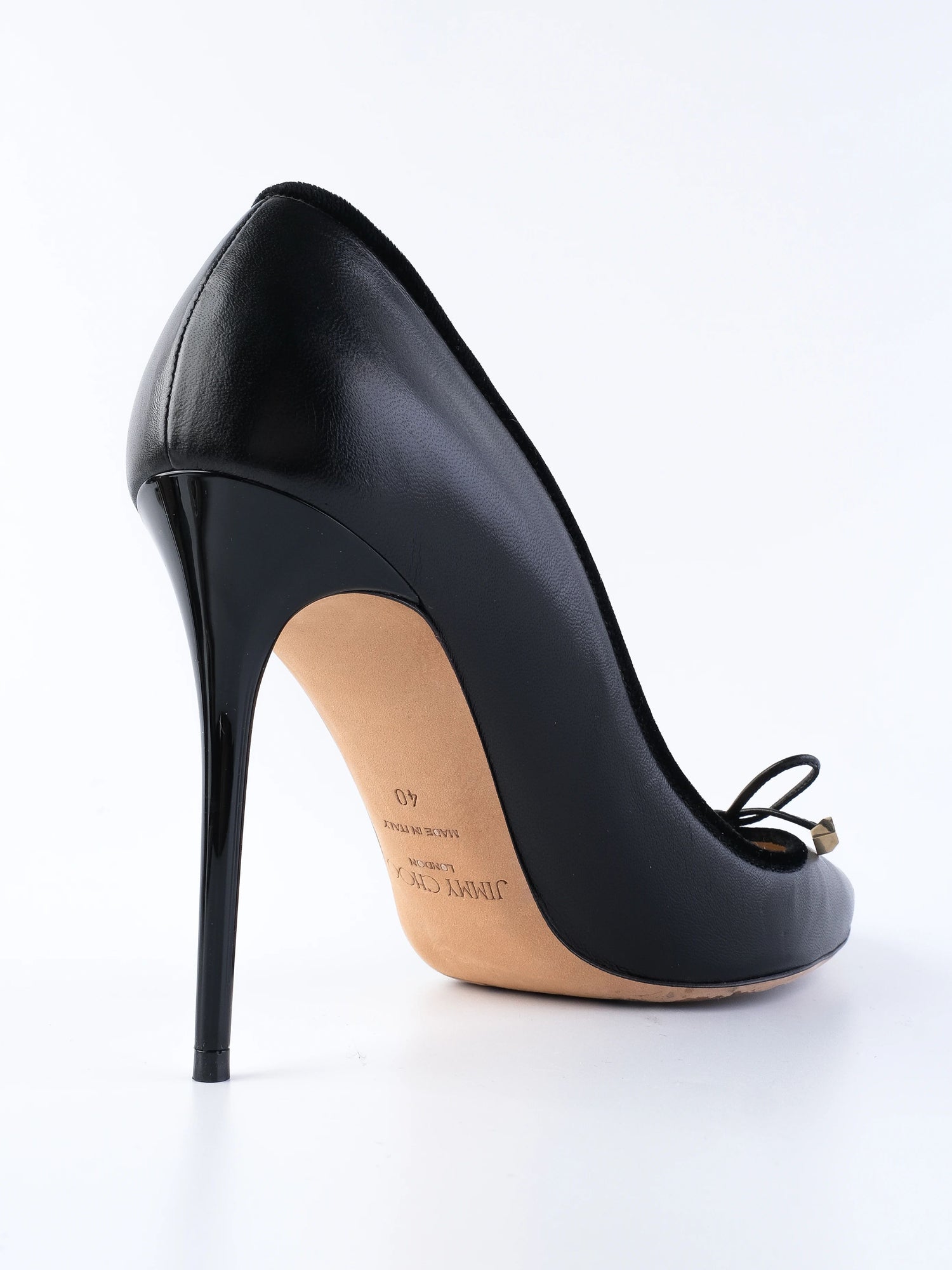 Excellent Jimmy Choo Black Leather High Heels Size 40 with Bow