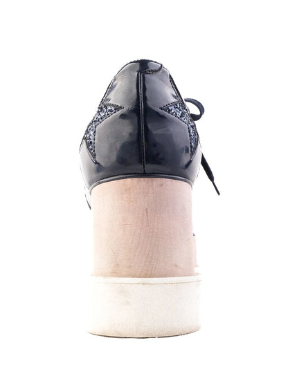 Stella McCartney Black Leather Platform Shoes Size 37 with Glitter Stars