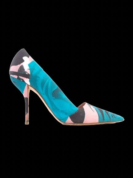 Dior Floral High-Heeled Shoes Excellent Condition Stiletto Teal Pink