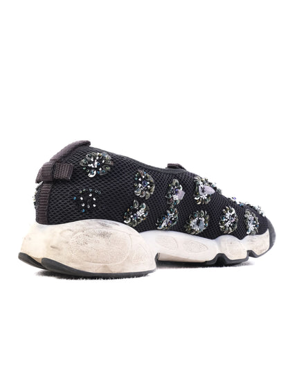 Good Condition Dior Black Fabric Embellished Sneakers Size 36