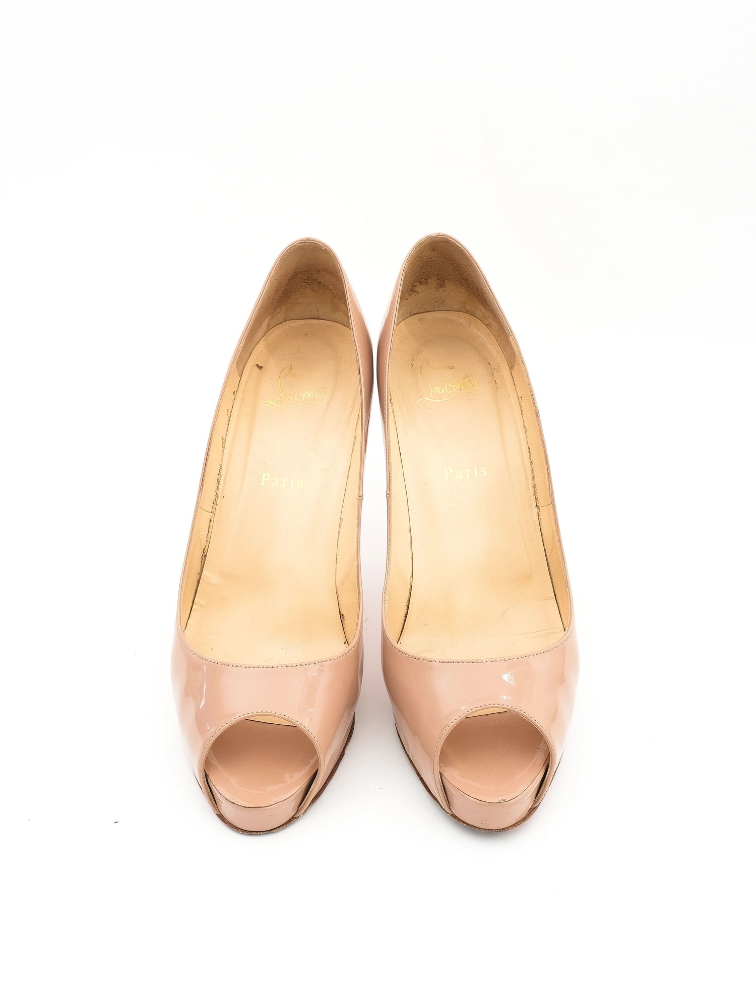 Christian Louboutin Orange Lacquer Peep-Toe Pumps Size 39.5 Excellent