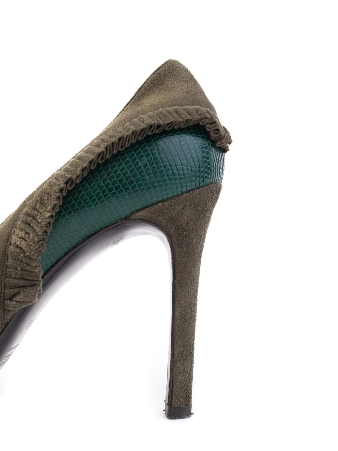 EXCELLENT Valentino Green Stiletto Heels Leather Open Toe Floral Embellishment