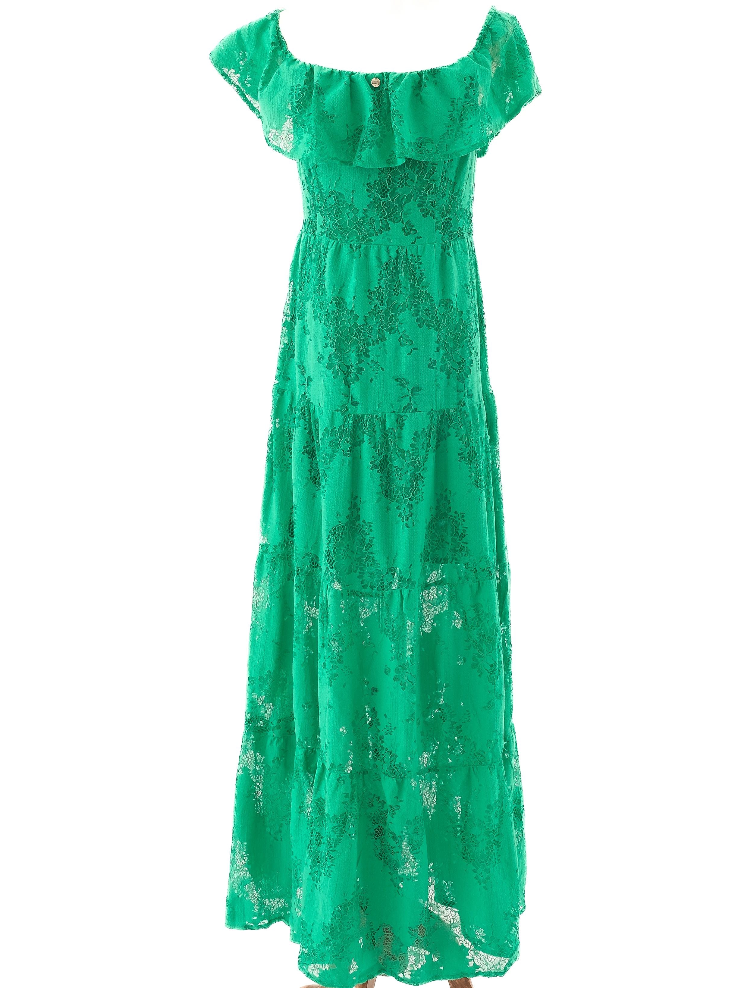 Liu Jo Green Off-The-Shoulder Floral Lace Dress Size L Excellent