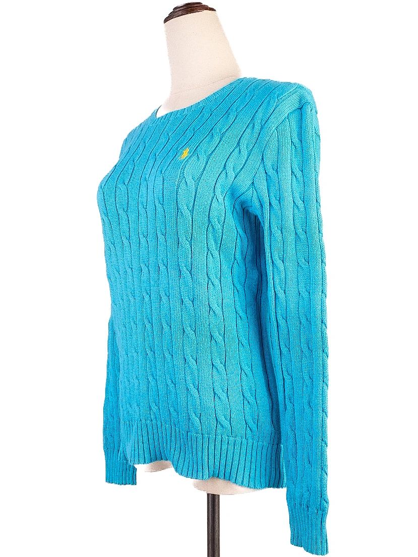 Good Condition Polo Ralph Lauren Blue Cable-Knit Sweater Size M