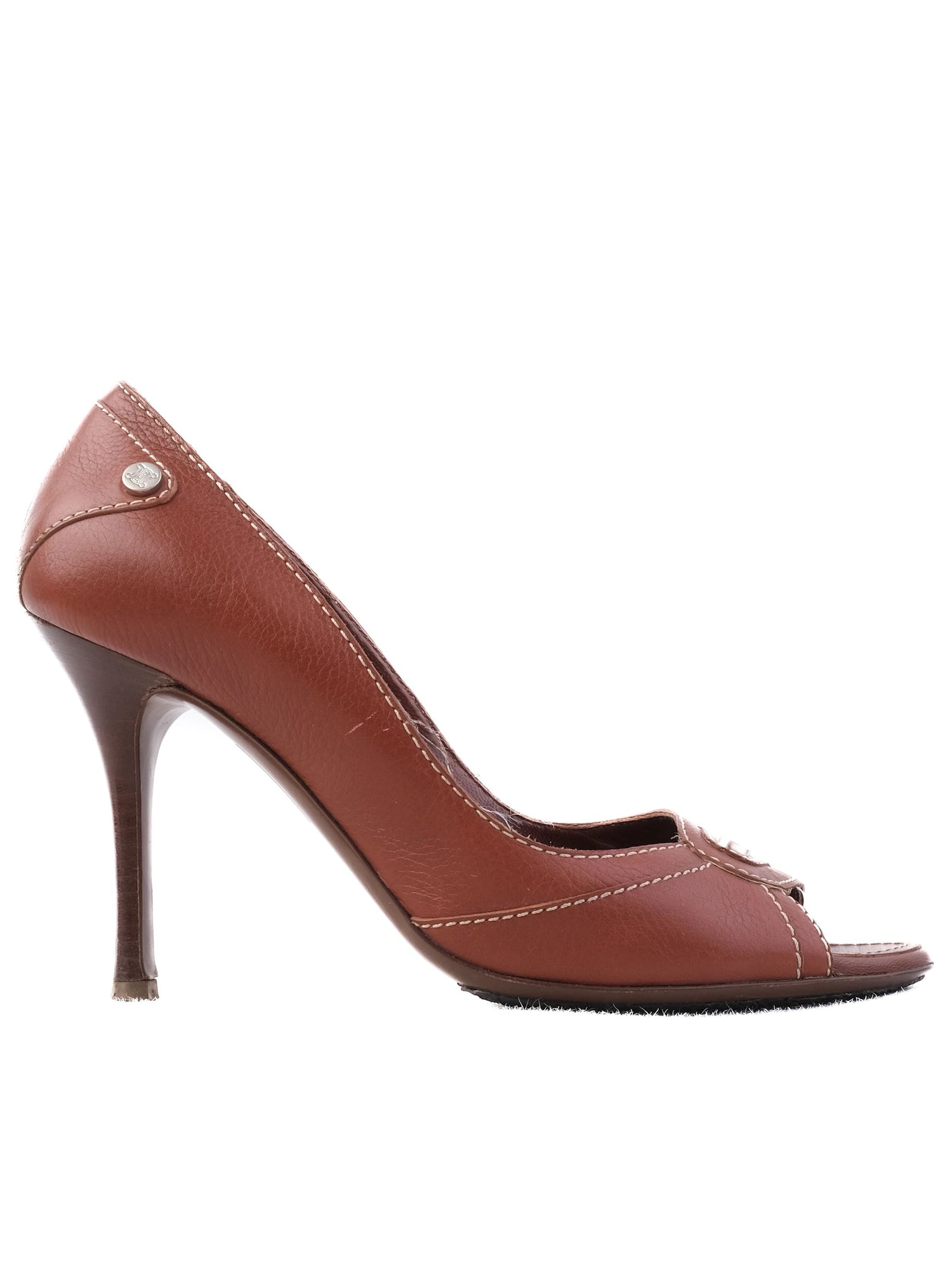 Excellent Celine Orange Leather Peep-Toe High Heels Size 39