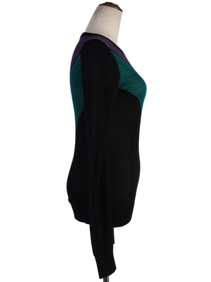 Excellent Jason Wu Silk Sweater XS Geometric Design Black Teal Purple