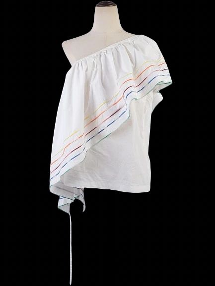 Excellent Rosie Assoulin One-Shoulder Blouse White Size L