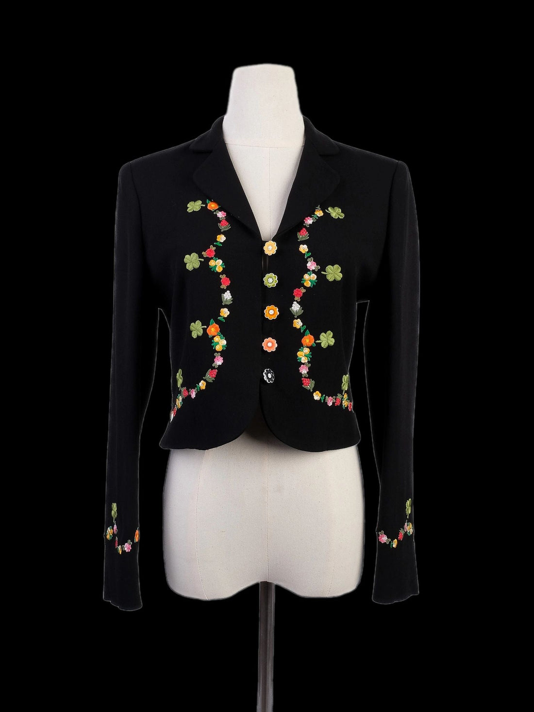 Excellent Moschino Black Blazer with Floral Embroidery Women’s Size