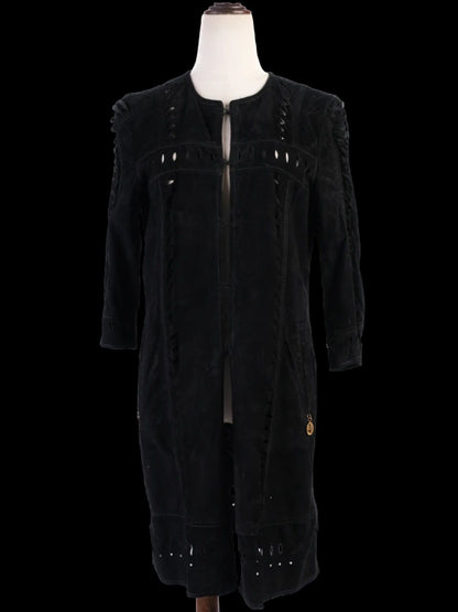 Class Roberto Cavalli Black Leather Long Coat Excellent Condition