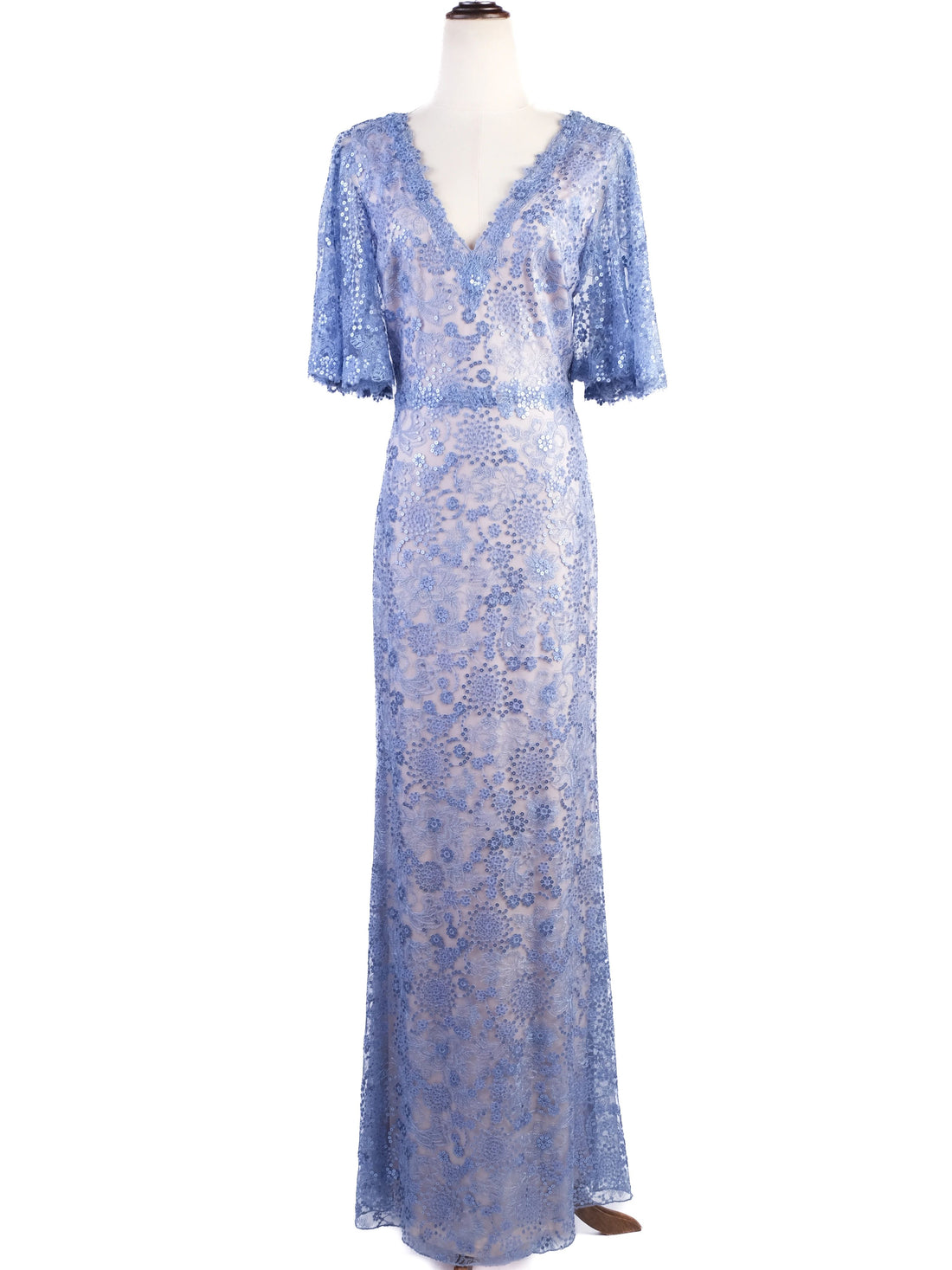 NEW Tadashi Light Blue Lace Gown Floral Patterns Size L