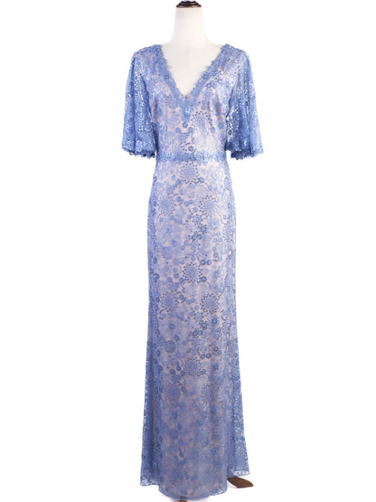 NEW Tadashi Light Blue Lace Gown Floral Patterns Size L
