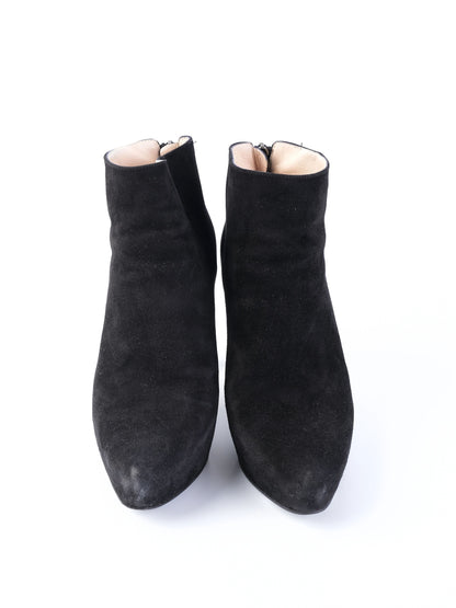 Excellent Prada Black Leather High-Heeled Ankle Boots Size 35.5