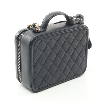 Chanel Navy Cc Filigree Matelasse Shoulder Bag Leather Grained Calfskin