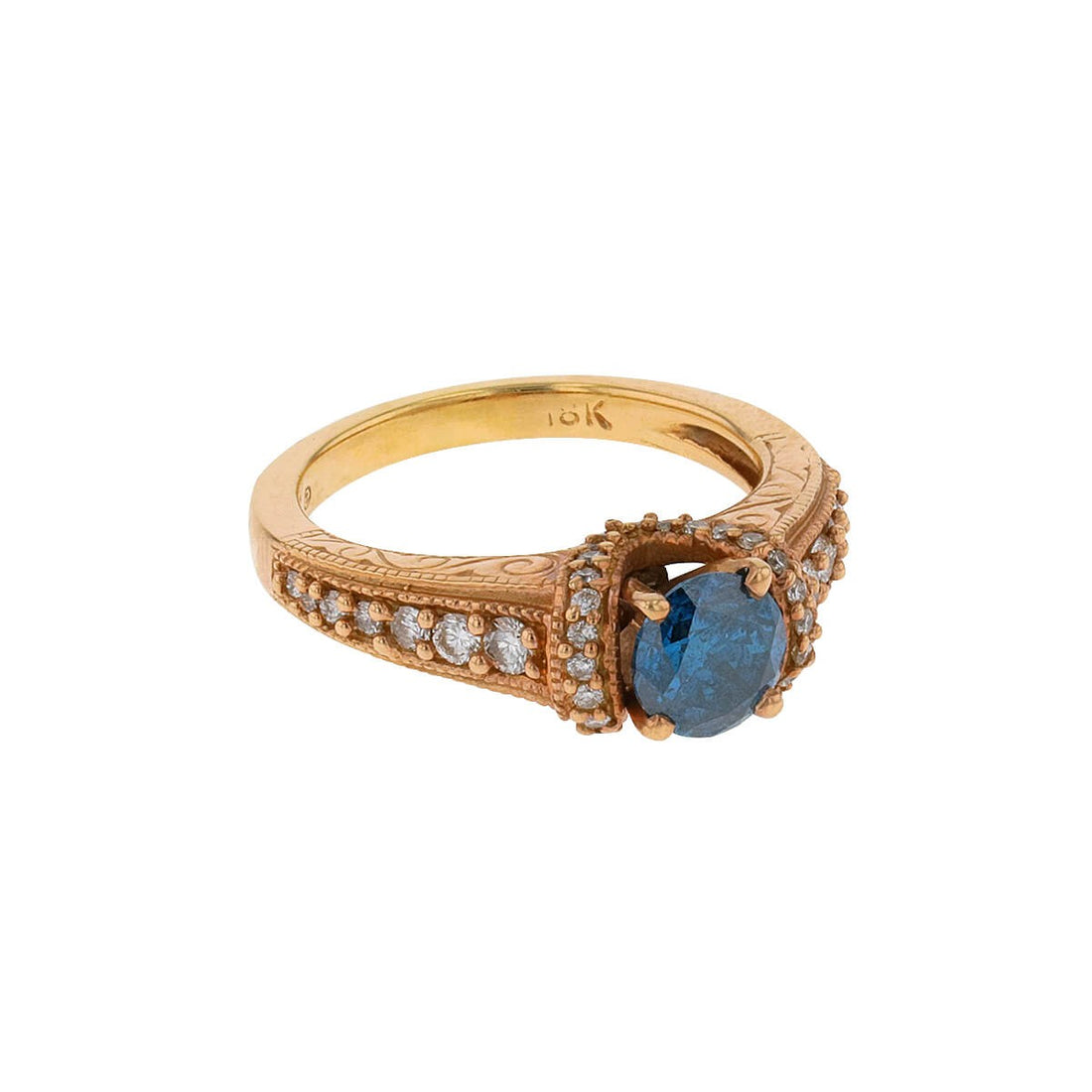 Blue diamond, diamonds and gold ring