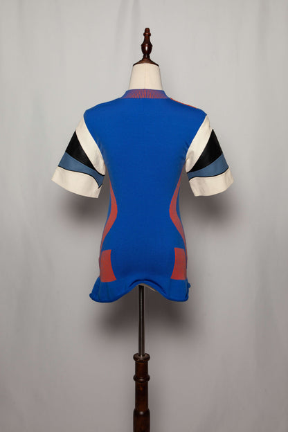 Excellent Louis Vuitton Blue Angora Wool Top with Abstract Patterns