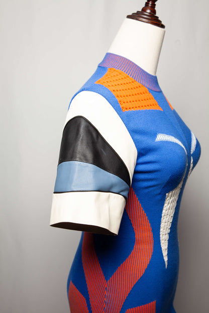 Excellent Louis Vuitton Blue Angora Wool Top with Abstract Patterns