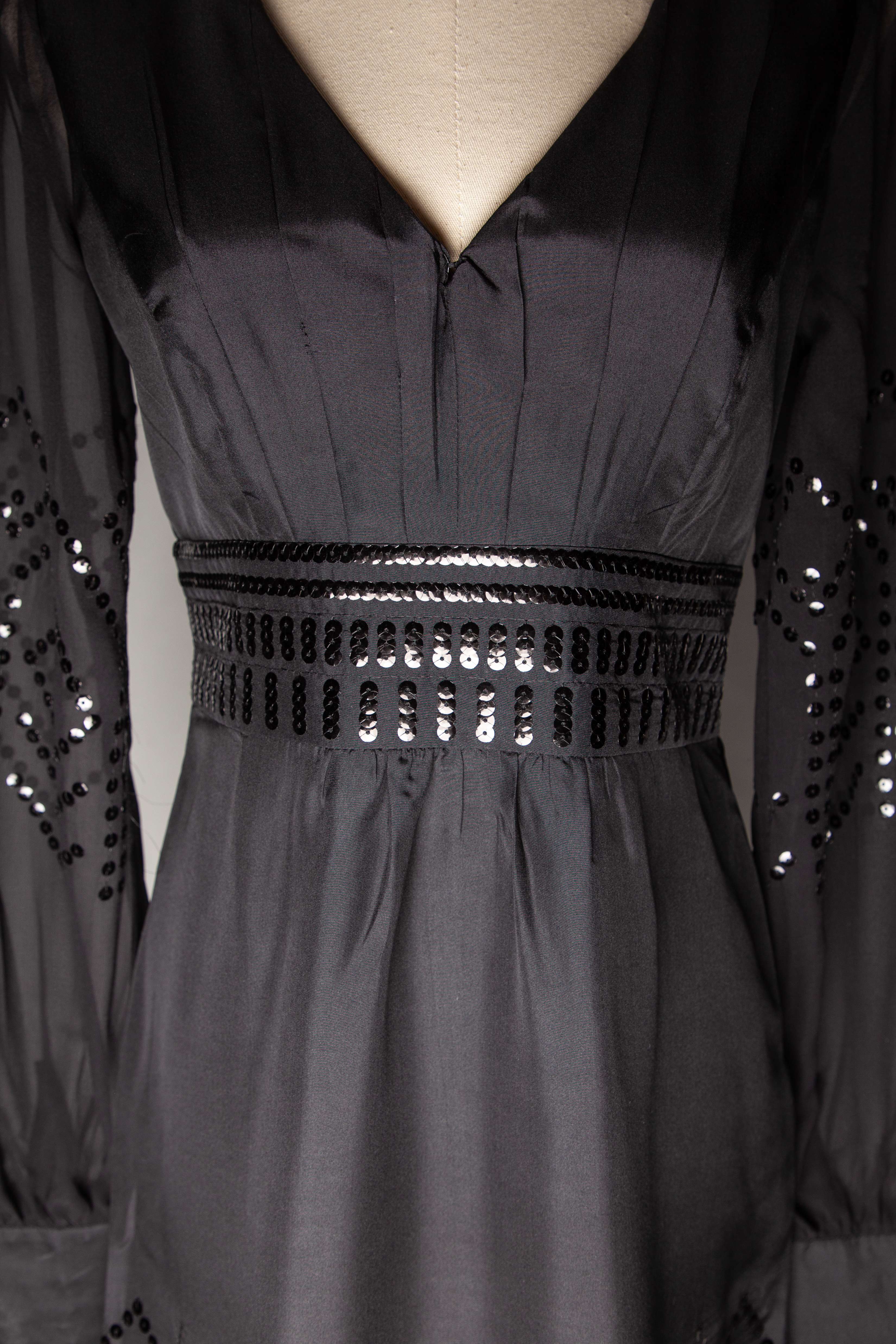 Good Monsoon Black Silk Dress Size S V-Neck with Embellished Sleeves