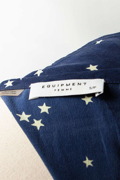 Good Condition Equipment Blue Silk Dress Size S with Star Pattern