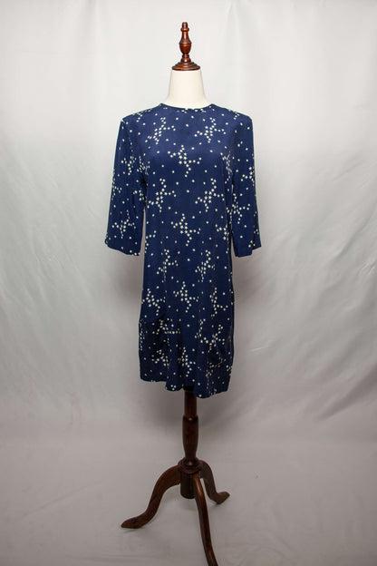 Good Condition Equipment Blue Silk Dress Size S with Star Pattern