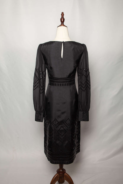 Good Monsoon Black Silk Dress Size S V-Neck with Embellished Sleeves