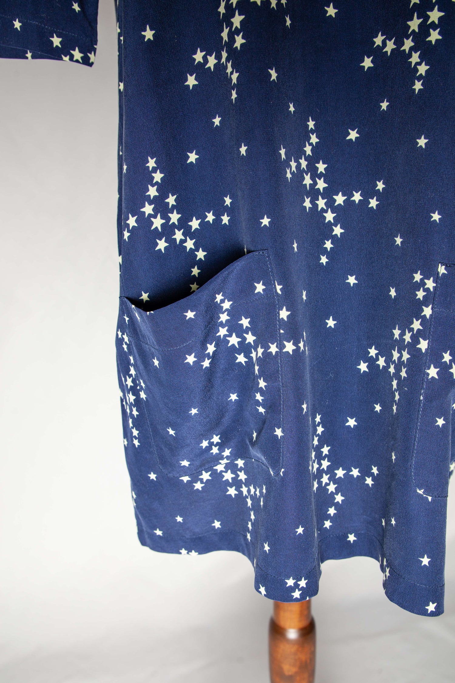 Good Condition Equipment Blue Silk Dress Size S with Star Pattern