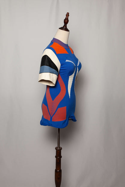 Excellent Louis Vuitton Blue Angora Wool Top with Abstract Patterns