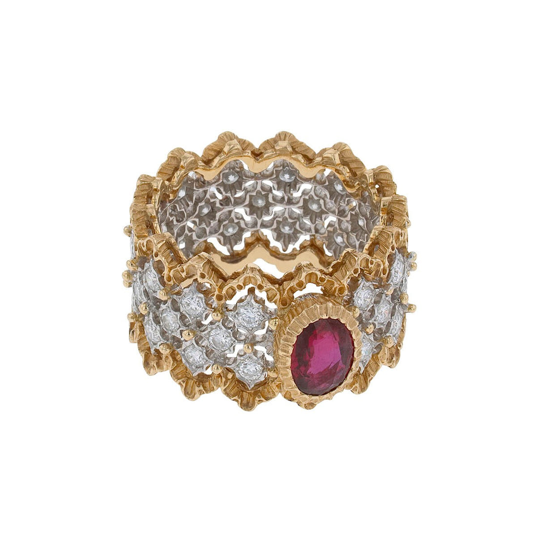 Buccellati two tones gold and ruby ring