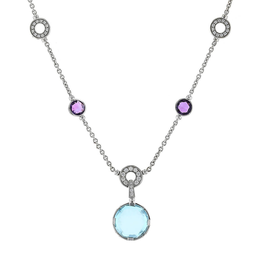 Bulgari Parentesi Cocktail diamonds, amethysts, blue topaze and gold necklace