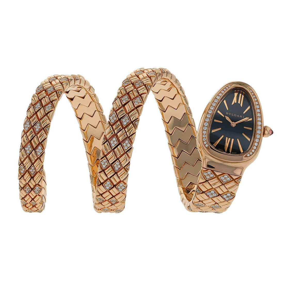 Bulgari Serpenti Spiga Double diamonds, rubellite and gold watch