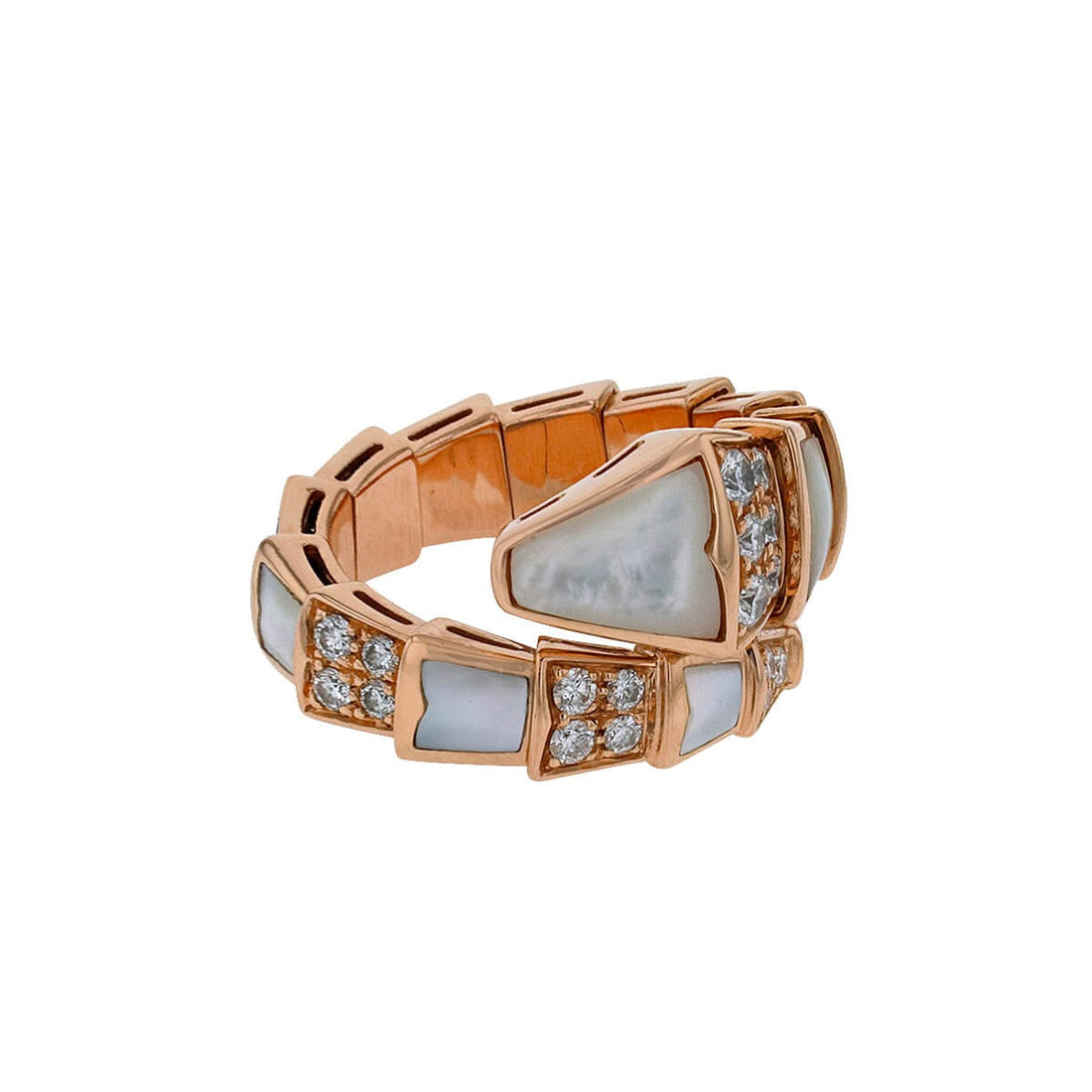 Bulgari Serpenti Viper mother-of-pearl, diamonds and gold ring