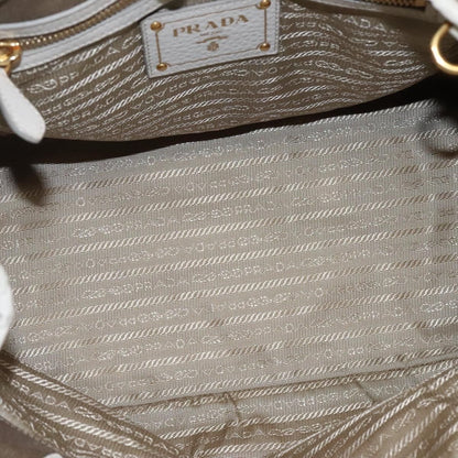 Prada Hand Bag Canvas Beige White Gold Auth