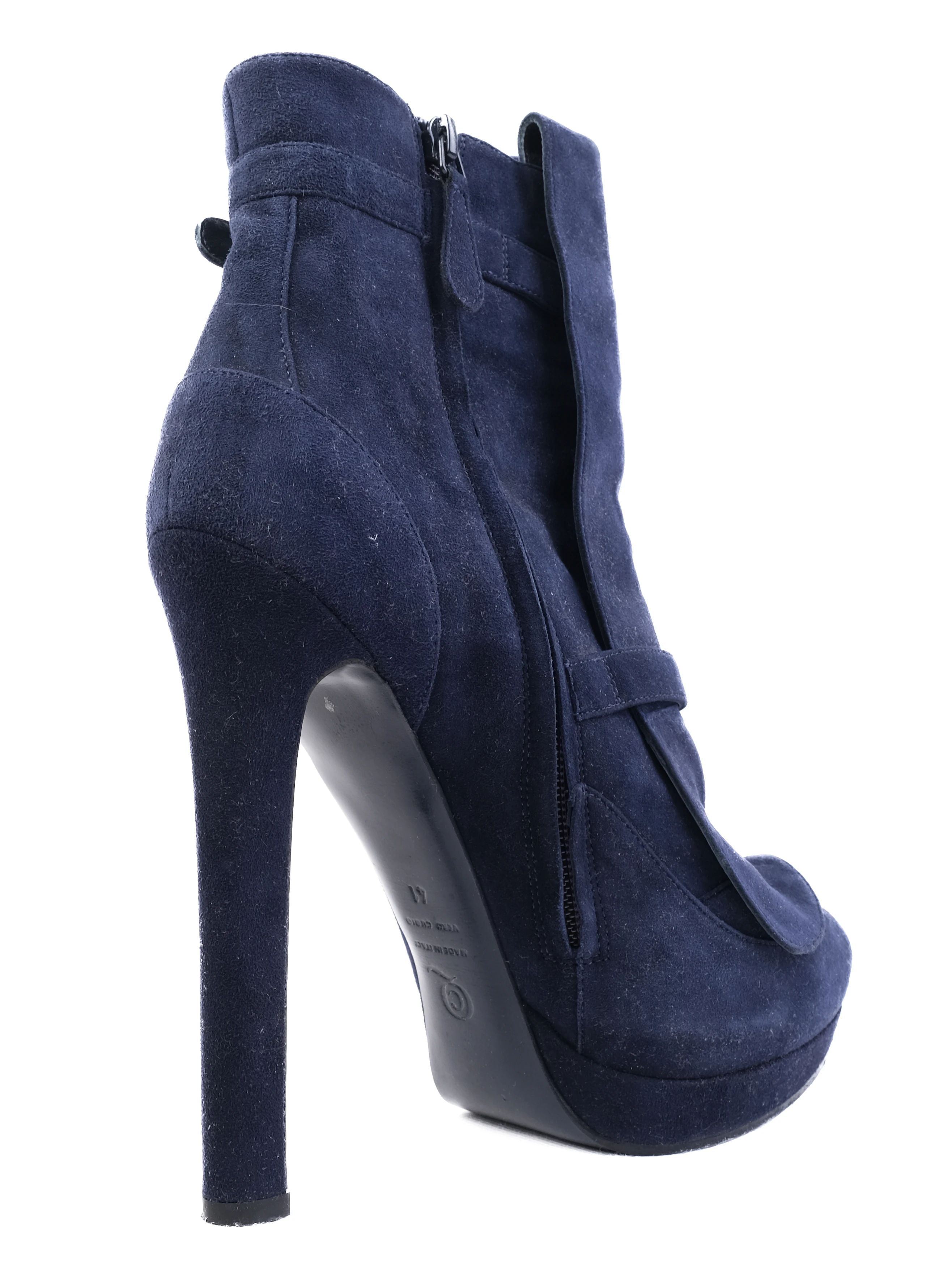Excellent Alexander McQueen Blue Leather High-Heeled Ankle Boots Size 41