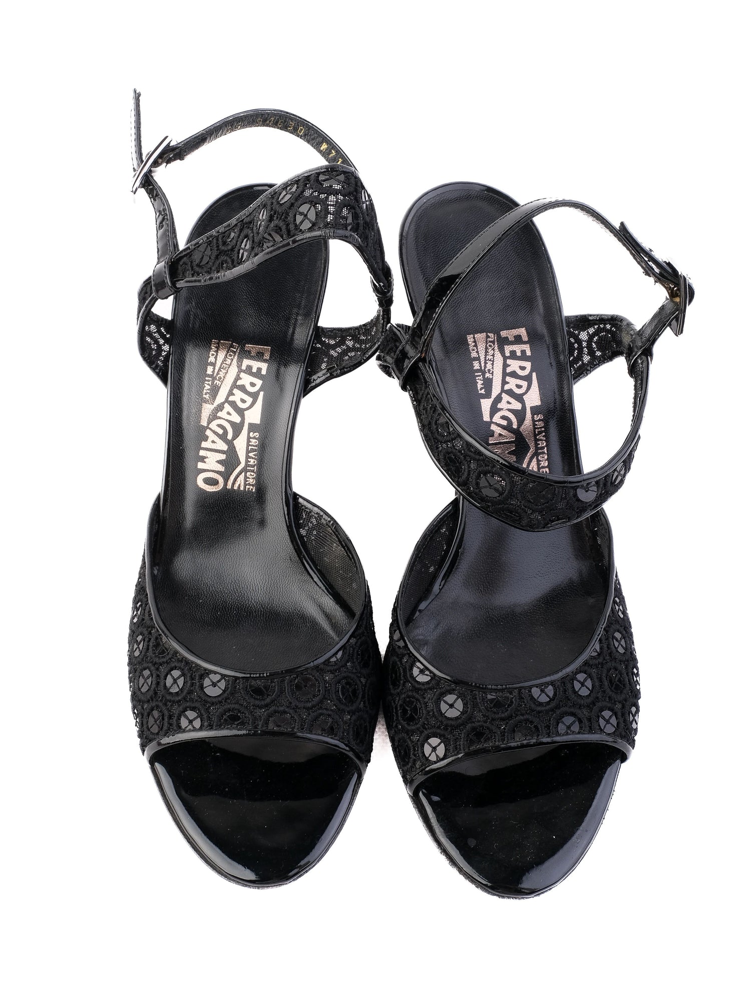 Excellent Salvatore Ferragamo Black High-Heeled Sandals Size 38