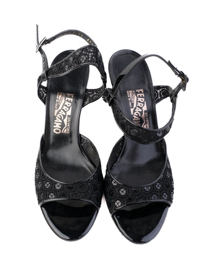 Excellent Salvatore Ferragamo Black High-Heeled Sandals Size 38