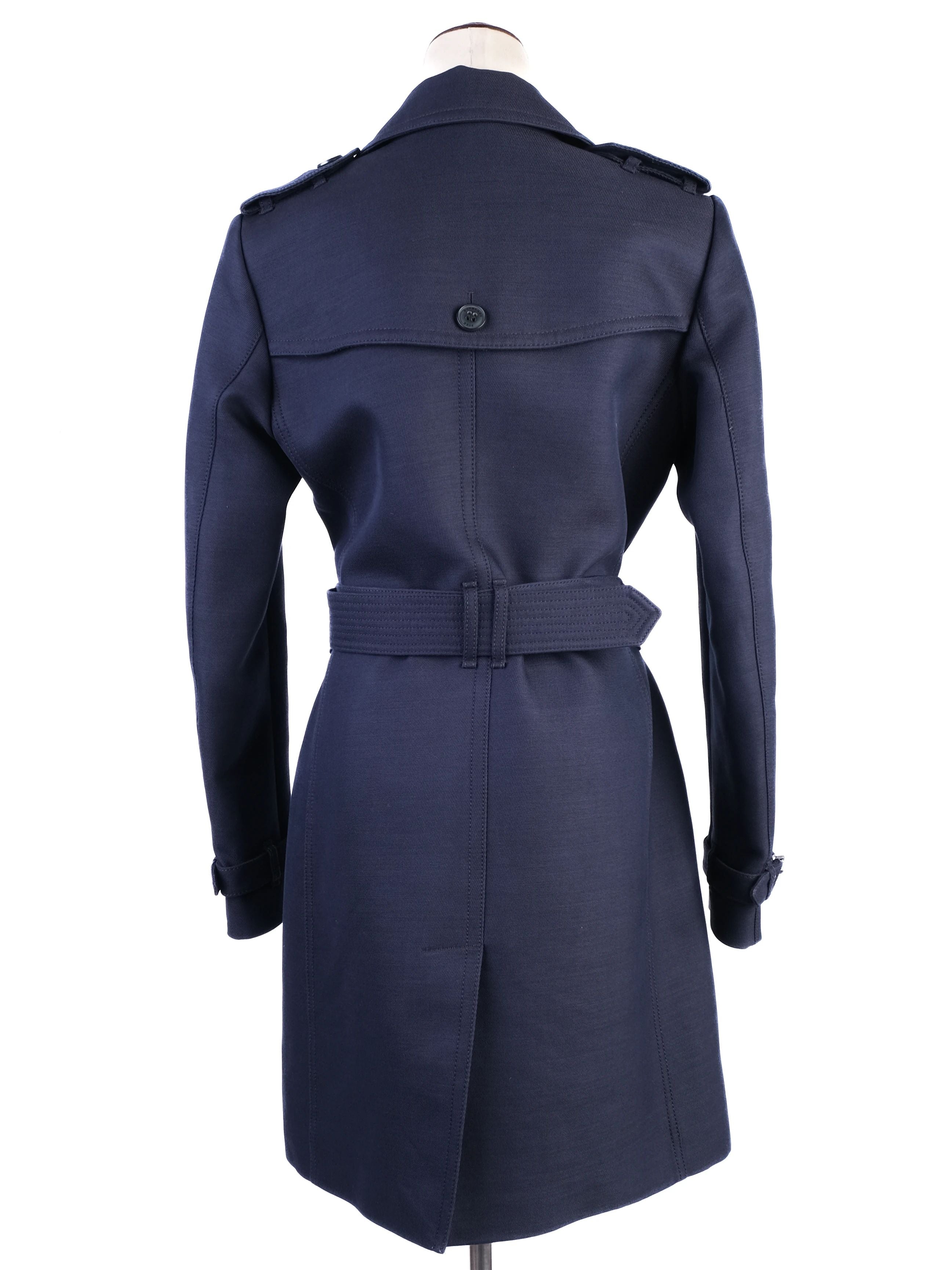 Burberry Blue Wool Trench Coat Women&