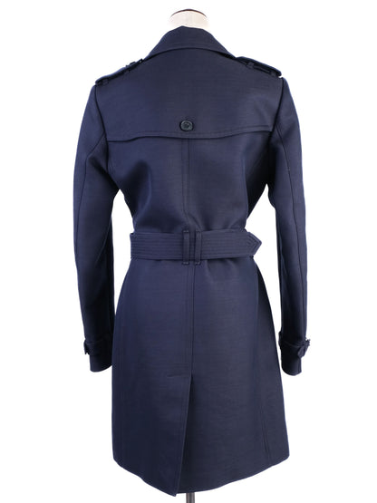 Burberry Blue Wool Trench Coat Women&